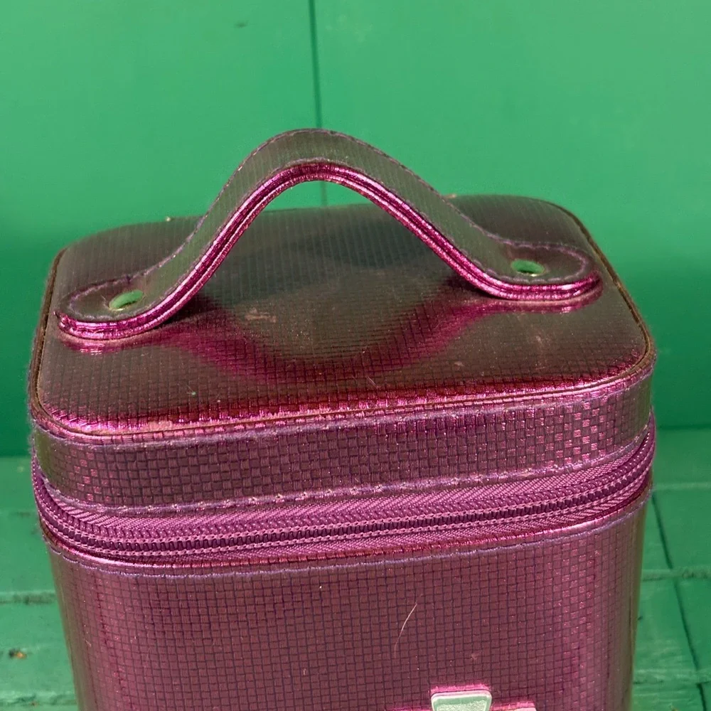 Caboodles Go Getter Small Purple Train Case Polka Dots and Mirror Inside